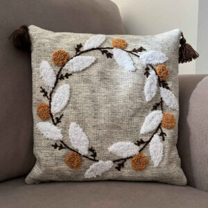 Punch Needle Cushion Cover – Embroidered Leaves Cream Design (Set of 2)