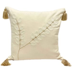 Punch Needle Cushion Cover – Embroidered Long Leaves Cream Design
