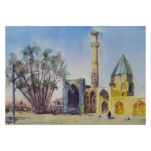 Original Realism Painting – Watercolor on Cardboard, Jameh Mosque by Bijan Ghahramani