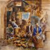 Original Realism Painting - Watercolor on Cardboard, Rasht Grand Bazaar