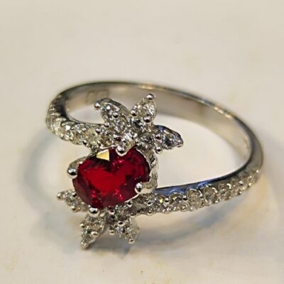 Red Ruby Silver Gemstone Ring for Women – Princess Model Engagement Ring, Bohemian Design