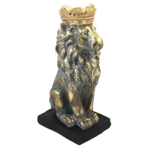 Sitting Lion with Crown Figurine Statue Decorative – Royal Animal Sculpture