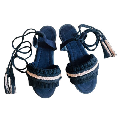Sling Back Flat Macrame Sandals with Boho Design Handcrafted