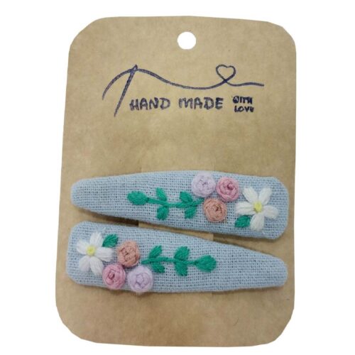 Cute Hand-Embroidered Flower Snap Hair Clips – Linen Hair Accessories for Girls