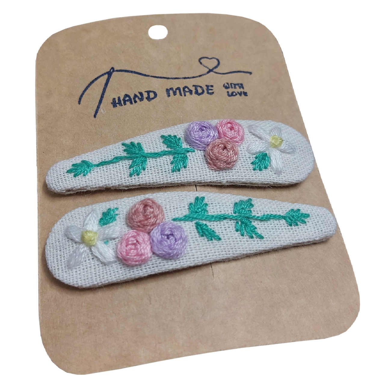 Snap Hair Clip Set with Flower Design Hand-Embroidered