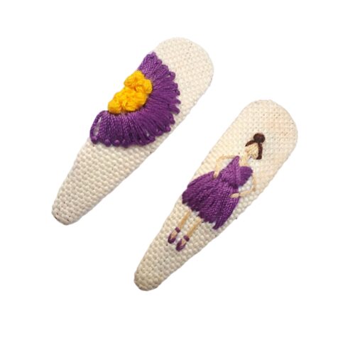Cute Hand-Embroidered Ballerina Snap Hair Clips – Cotton Hair Accessories for Girls
