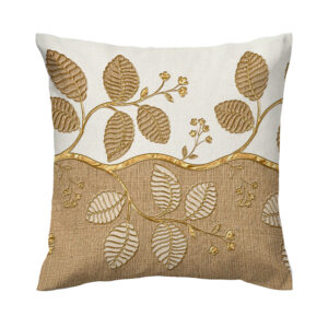 Velvet Cushion Cover – Printed Golden Leaves Design (Set of 2)