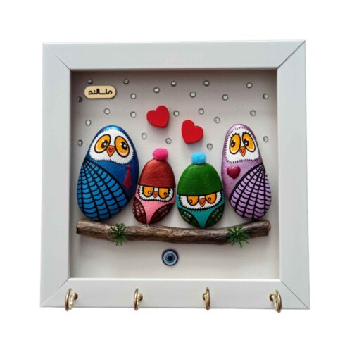 Handcrafted Wall Key Holder with Owl Family Design for Entryway