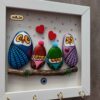 Decorative & Handcrafted Wall Key Holder with Owl Family Design and Stone Art