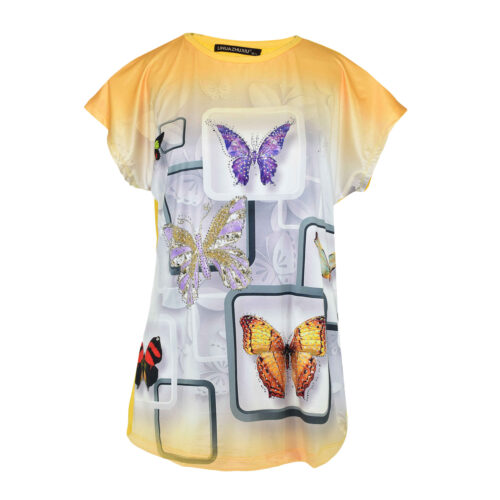 Women's Butterfly Print Short Sleeve Cotton Shirt with Casual Style