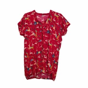 Women’s Short Sleeve Cotton Shirt with Deer Design