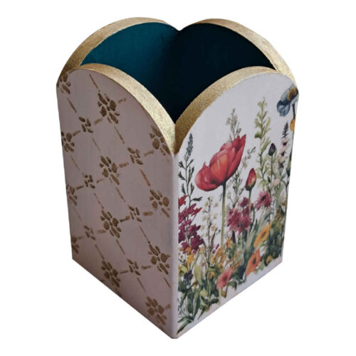 Wooden Makeup Brush Holder Handcrafted with Floral Design
