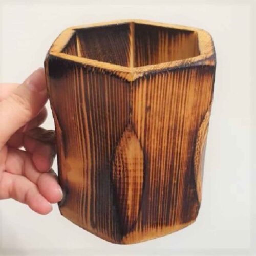 Wooden Makeup Cup Brush Holder Natural Wood Handcrafted