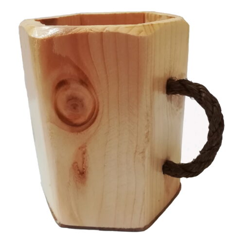 Wooden Makeup Cup Brush Holder Rope Handle Handcrafted Elegance