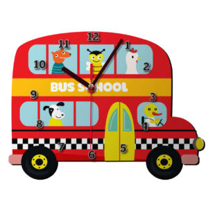 Wooden Nursery Wall Clock with Animal’s School Bus Design