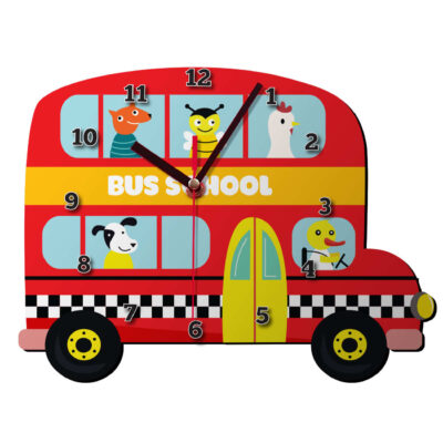 Wooden Nursery Wall Clock with Animal School Bus Design – Playful Decor for Children’s Rooms and Playrooms