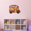 Wooden Nursery Wall Clock with Animal's School Bus Design