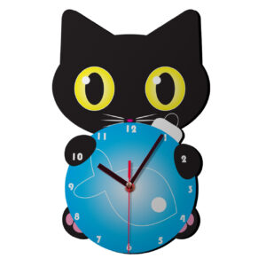 Wooden Nursery Wall Clock with Cute Black Cat Design