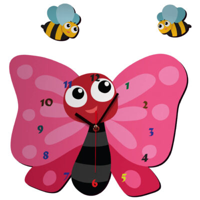 Wooden Nursery Wall Clock with Cute Butterfly Design – Playful Decor for Girls’ Rooms and Children’s Bedrooms