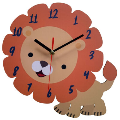 Wooden Nursery Wall Clock with Cute Lion Design – Playful Decor for Children’s Rooms and Kids’ Bedrooms