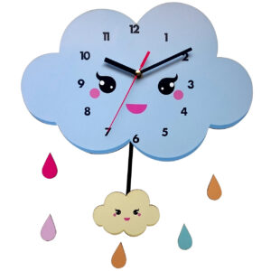 Wooden Nursery Wall Clock with Happy Cloud Design