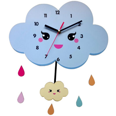 Wooden Nursery Wall Clock with Happy Cloud Design – Playful Decor for Nurseries and Children’s Bedrooms