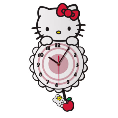 Wooden Nursery Wall Clock with Hello Kitty Design – Playful Decor for Girls’ Rooms and Children’s Bedrooms