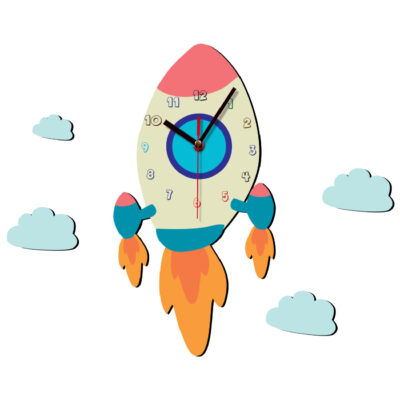 Wooden Nursery Wall Clock with Jet Design – Playful Decor for Children’s Rooms and Kids’ Bedrooms