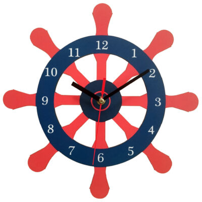 Wooden Nursery Wall Clock with Ship Wheel Design – Playful Decor for Kids’ Rooms and Nautical-Themed Bedrooms