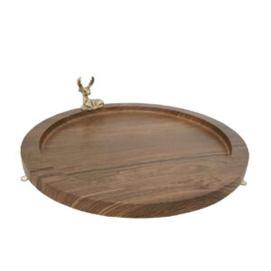 Minimalist Round Footed Wooden Serving Tray – Elegant Deer Design