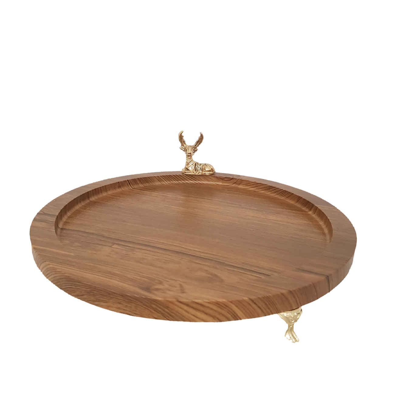 Minimalist Round Footed Wooden Serving Tray – Elegant Deer Design