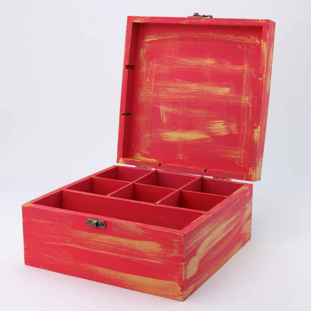 Handcrafted Tea Organizer – Elegant Wooden Chest with Persian Tile Pattern