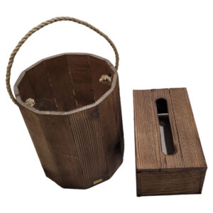 Wooden Waste Basket & Tissue Box Set – Linda