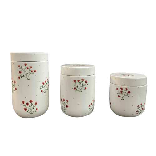 Ceramic Kitchen Canister Set for Tea, Spices & Dry Food Storage - Flower Design, 3-Piece