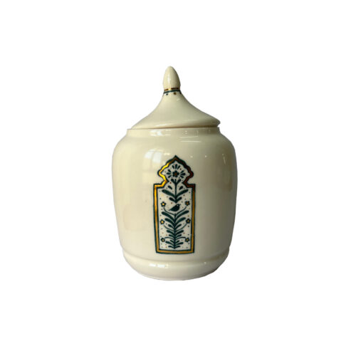 Hand-Painted Ceramic Kitchen Storage Canister for Tea, Spices & Dry Foods - Floral & Bird Design