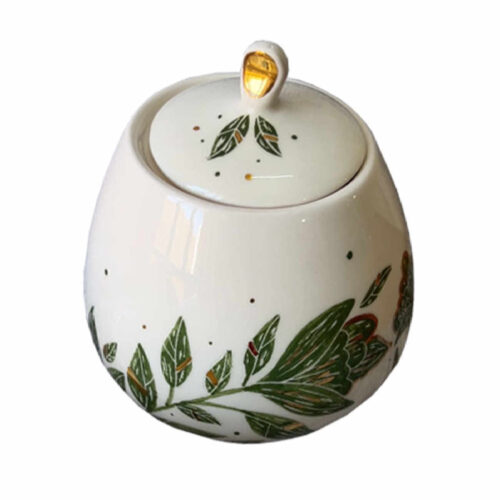 Hand-Painted Ceramic Kitchen Storage Canister for Spices & Dry Foods - Leaf Design