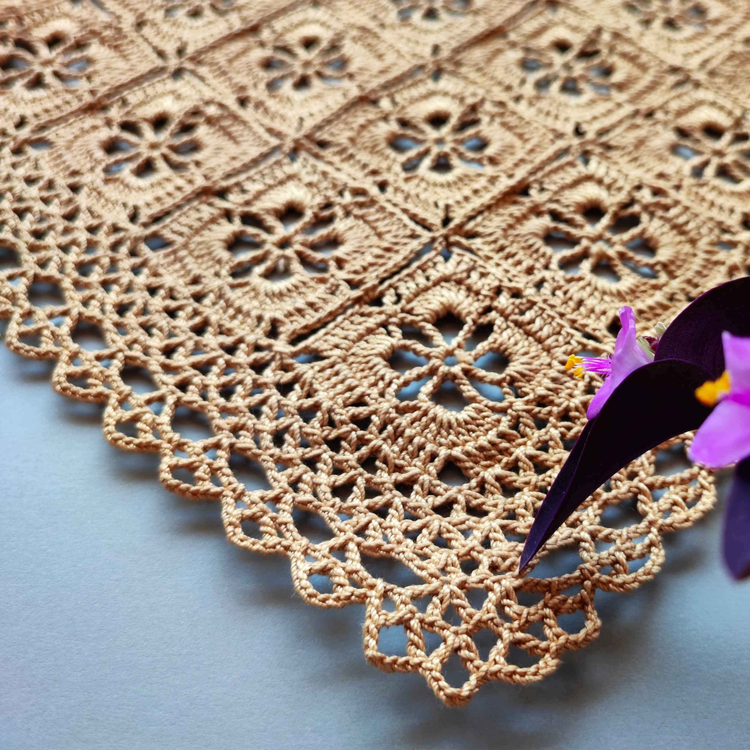 Crochet Tablecloth Hand Knitted in Bohemian Style Floral Design