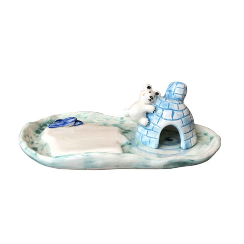 Handcrafted Ceramic Tealight Candle Holder, Polar Bear Fantasy Design, Decorative Tabletop Candle Stand
