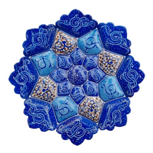 Hand-Painted Persian Minakari Copper Decorative Display Plate, Geometric Enamelwork and Iranian Art
