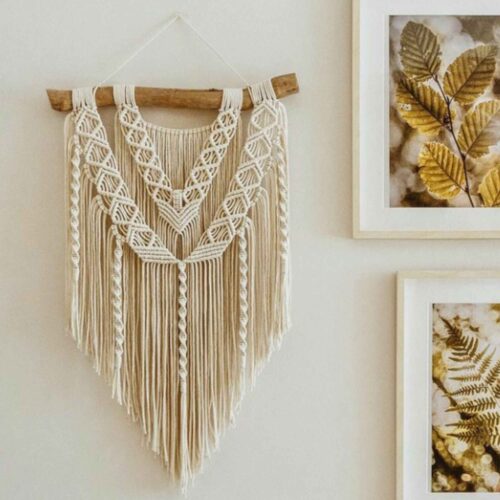 Handmade Cotton Macramé Wall Hanging Tapestry, Boho Geometric Wall Decor
