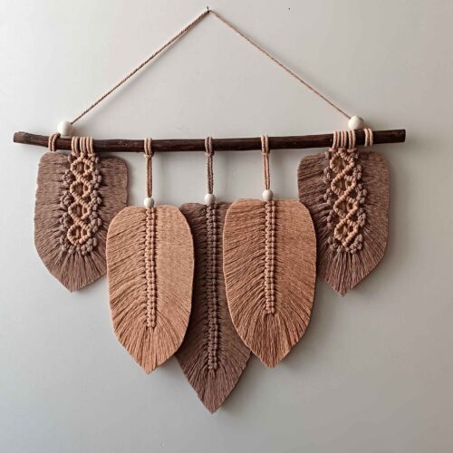 Handmade Cotton Macramé Wall Hanging Tapestry, Boho Leaf Wall Decor