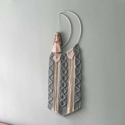 Handmade Cotton Macramé Wall Hanging Tapestry, Boho Moon Wall Decor