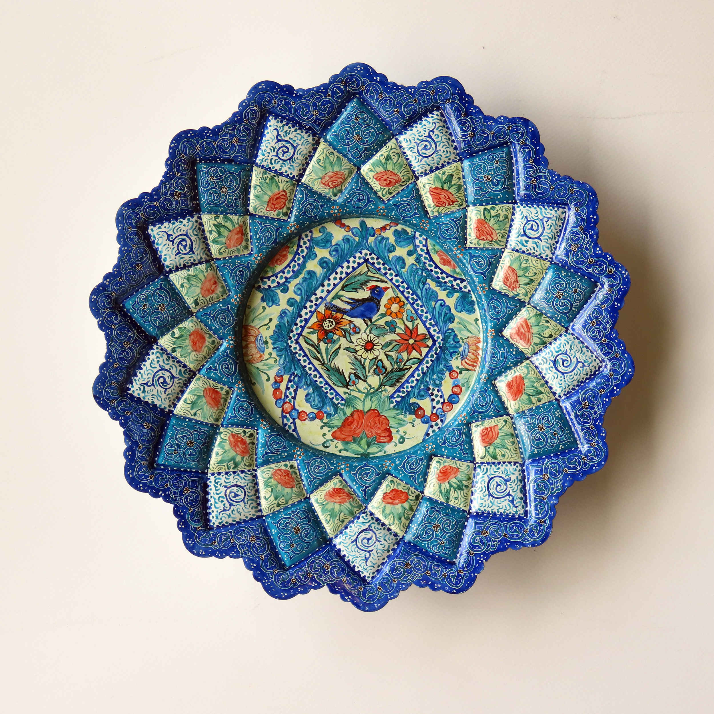 Decorative Minakari On Copper Wall Plate Hand-Painted Enamelwork Floral