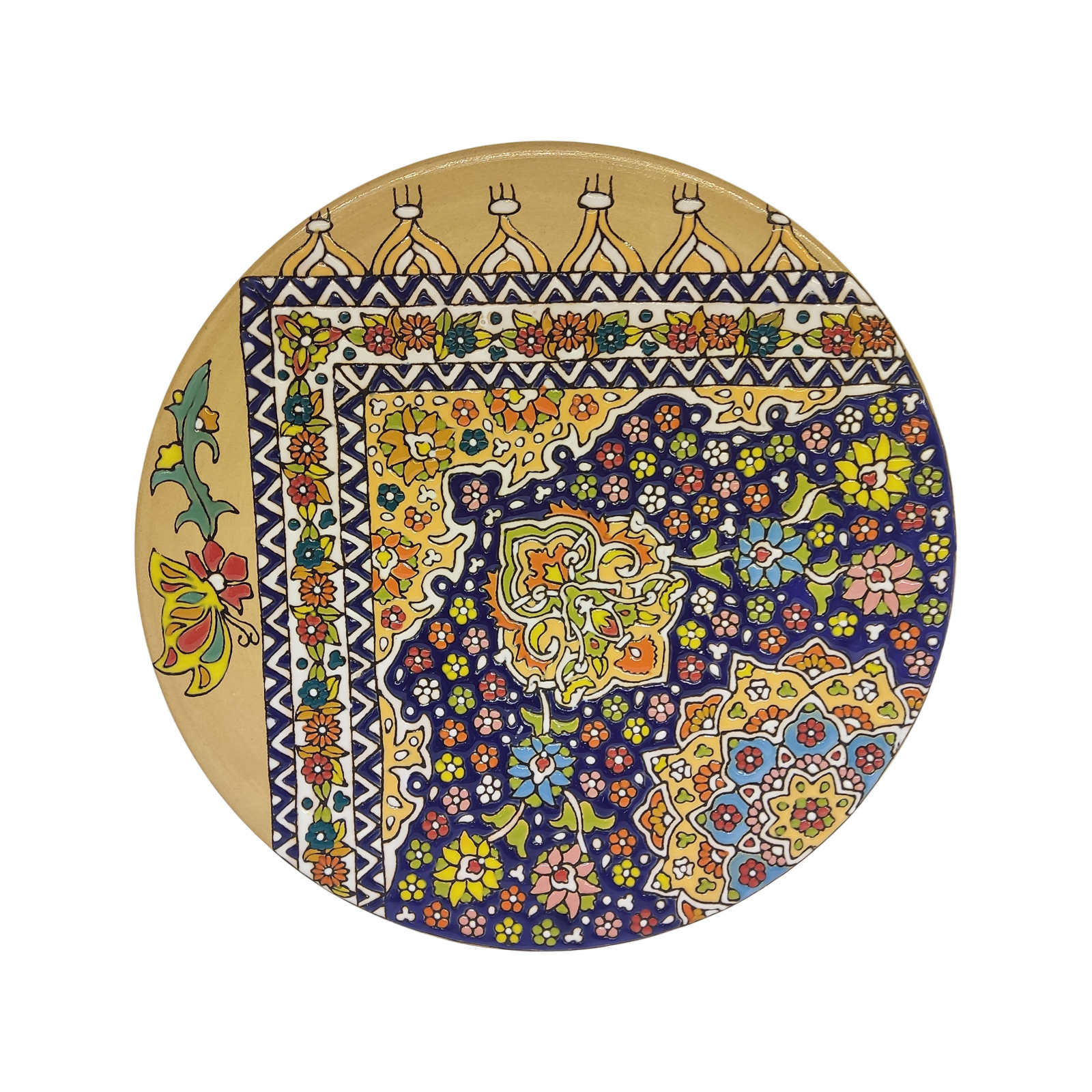 Decorative Minakari on Pottery Wall Plate with Enameling Art