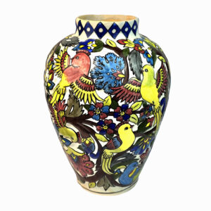 Decorative Persian Ceramic Vase, Hand-Painted with the Classic Gol-o-Morgh Design in a Charming Jar Shape