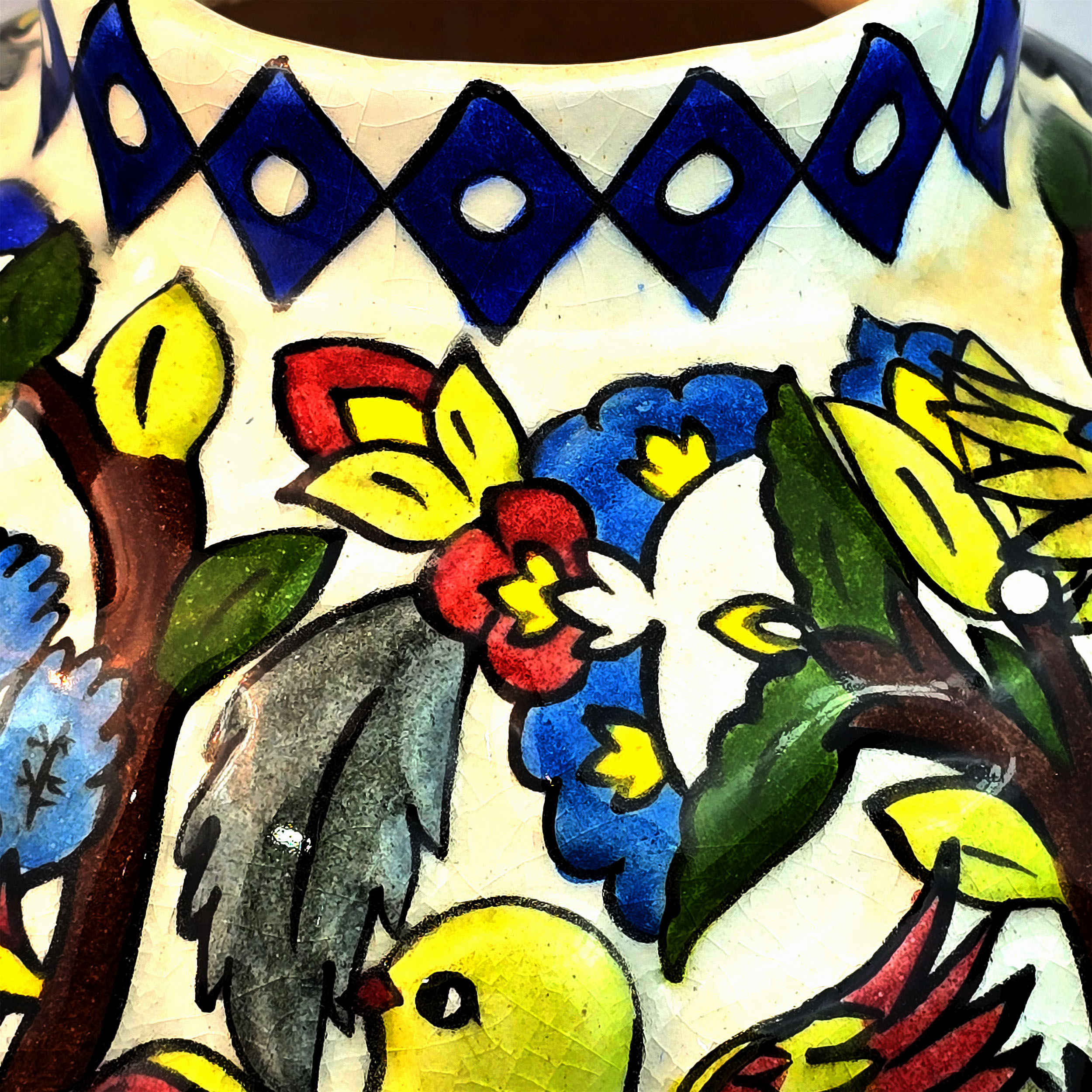 Decorative Persian Ceramic Vase, Hand-Painted with the Classic Gol-o-Morgh Design in a Charming Jar Shape