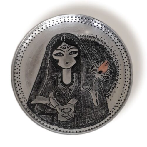 Hand-Engraved Persian Copper Decorative Display Plate, Persian Khatoon Traditional Art