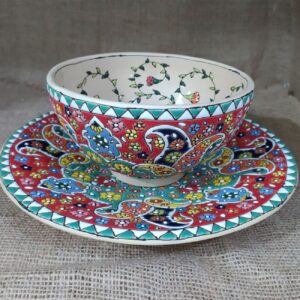 Decorative Persian Minakari Pottery Bowl & Plate Set Handcrafted Enamal Model Mona