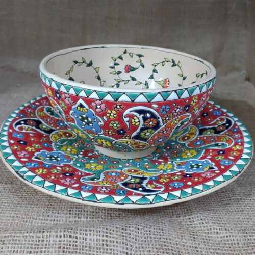 Decorative Persian Minakari Pottery Bowl & Plate Set Handcrafted Enamal Model Mona