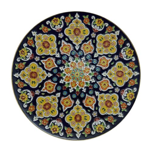 Hand-Painted Persian Minakari Pottery Decorative Display Plate, Floral Enamelwork and Iranian Art